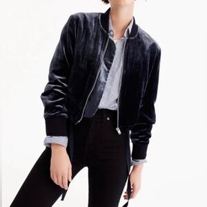 J. Crew Size S Velvet Bomber Jacket Midnight Blue Zip Up